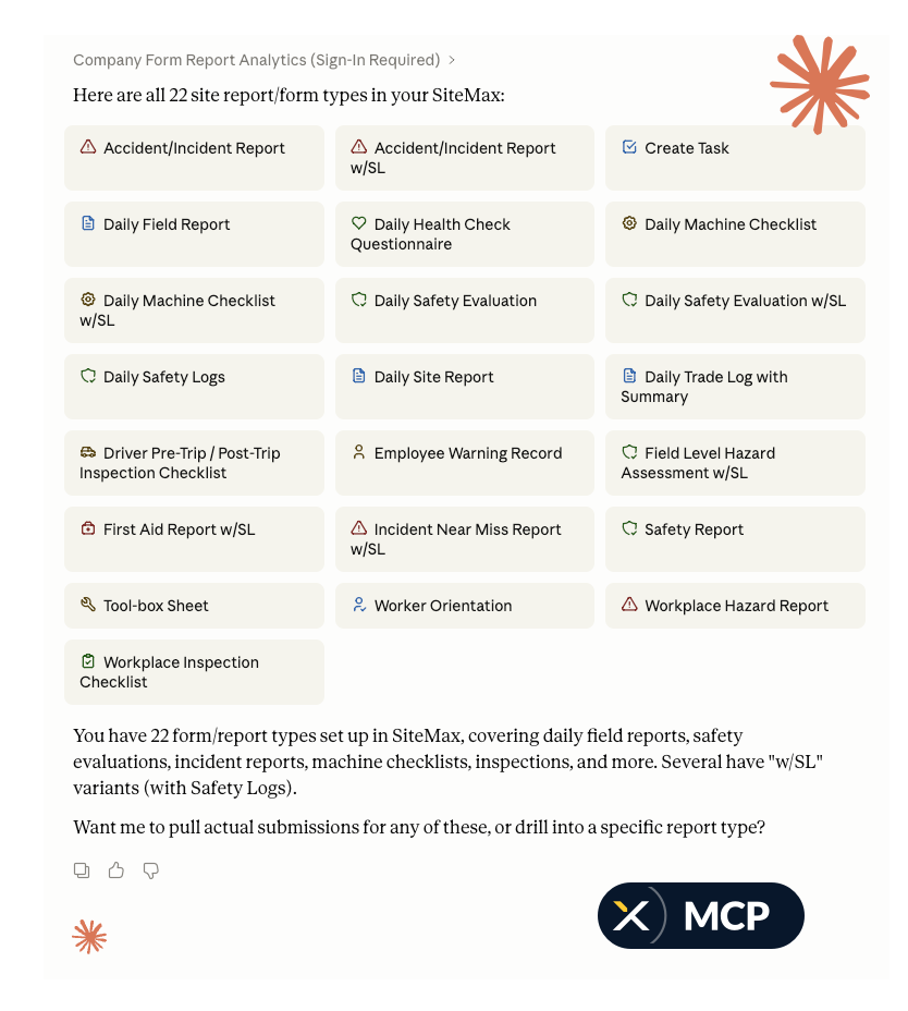 Form submission report generated by Claude from live SiteMax data