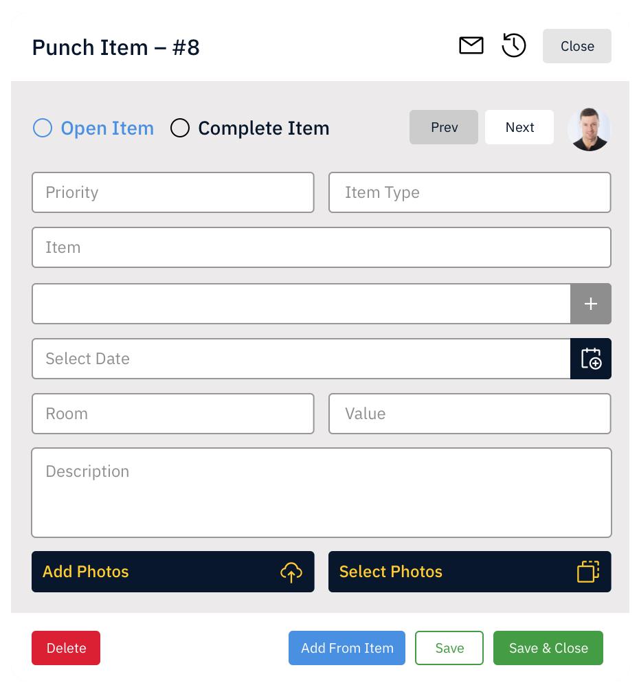 SiteMax punch item detail with photo and assignment